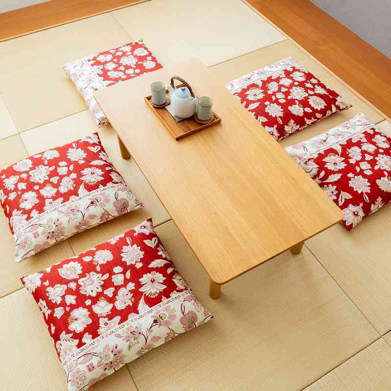座布団カバー ５枚組 日本製 55×59cm 銘仙判 ボタニカル エンジ 日本の伝統美 オシャレ