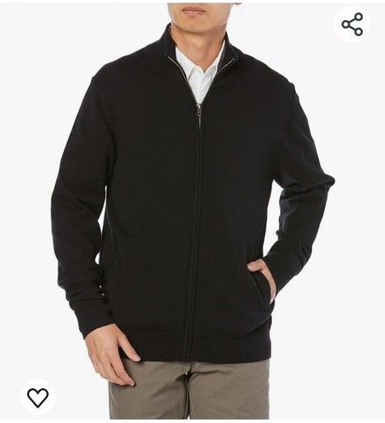 Amazon Essentials セーター ジップアップ  メンズ XL 黒 ブラック ニット 紳士服