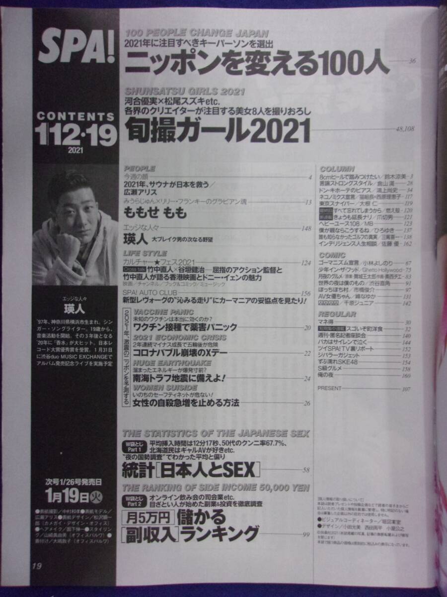 3030 SPA!spa2021 year 1/12*19 number .....* postage 1 pcs. 150 jpy 3 pcs. till 180 jpy *