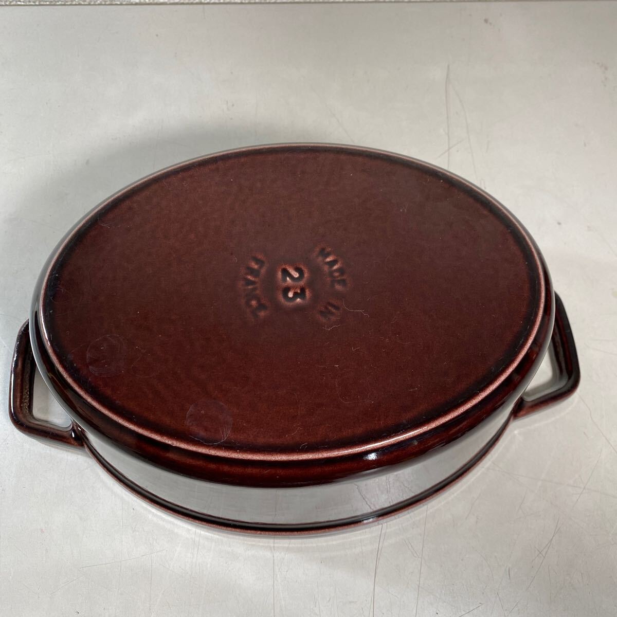 b*★中古品 STAUB ストウブ ピコ ココット オーバル ブラウン 23cm 両手鍋 ★の画像6