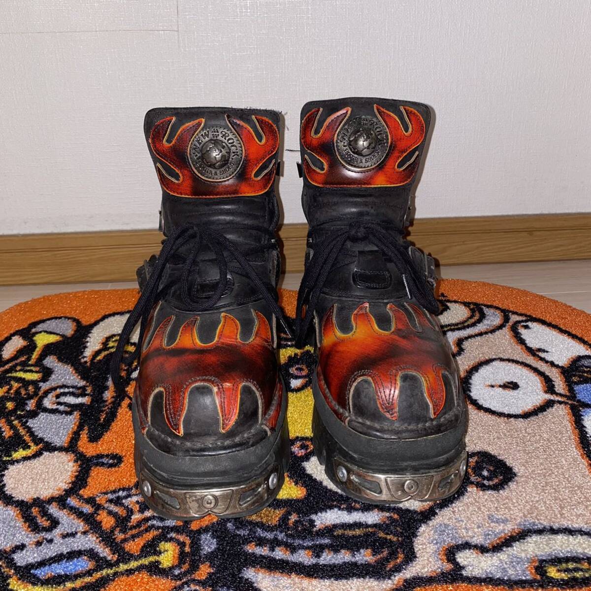 ニューロック NEW ROCK ファイヤーパターン サイドジップ ベルトブーツ ハイヒールブーツ スペイン製 44C メンズ28.0cm  /bpa000641 【中古】 【200430】 | 古着屋JAM