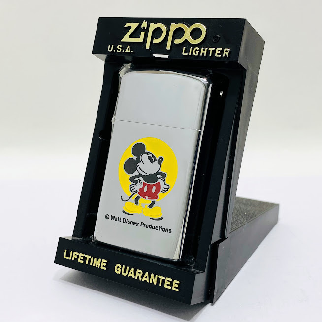 1円～ 未使用 Zippo ジッポー ディズニー ミッキーマウス スリム 1975年製 ヴィンテージ オイルライター 箱 ケース付 Disney Mickey Mouse の画像1