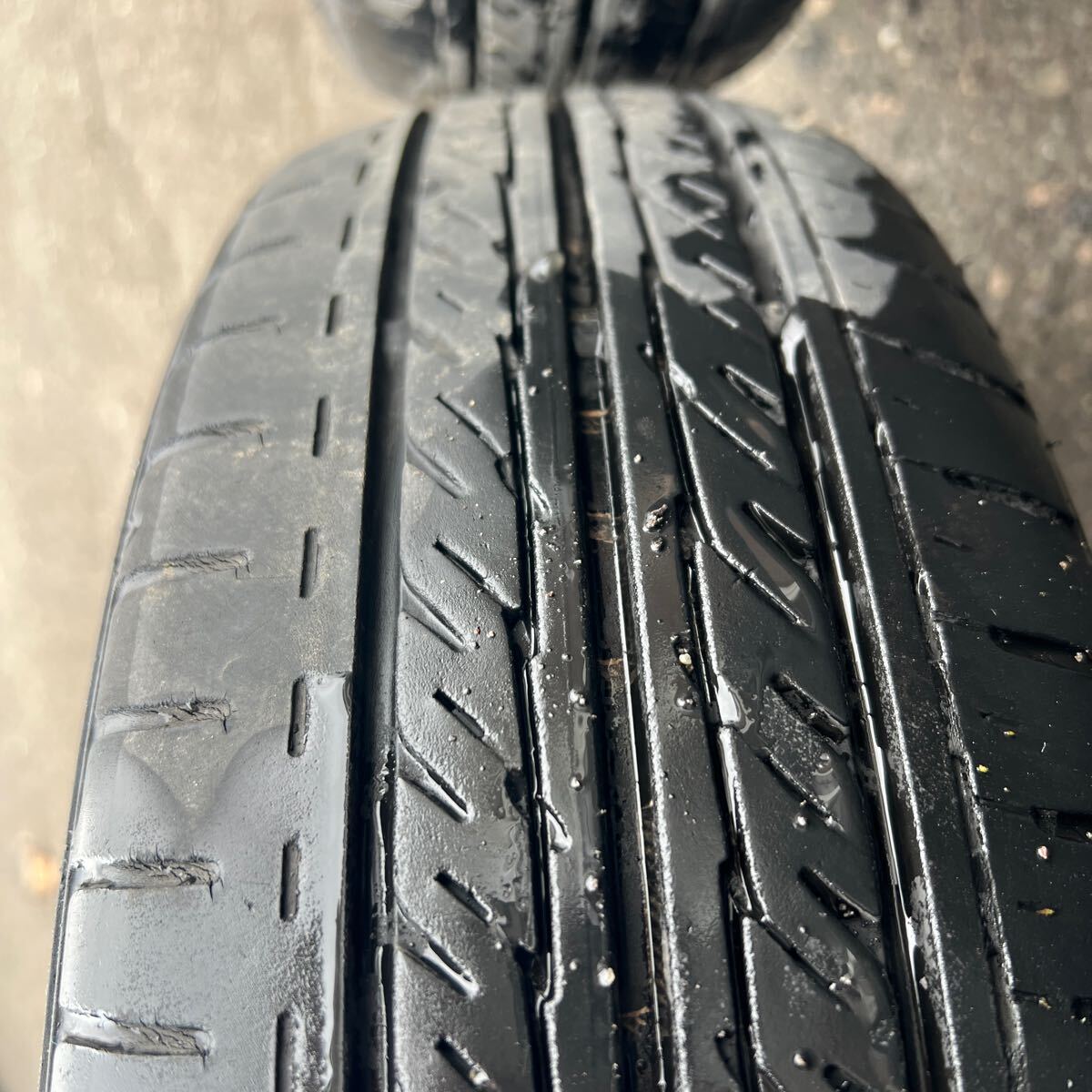 155/65R14 中古夏タイヤ4本セットスチール ホイール 付き グッドイヤー19年製 転がし用 ハブ径約52mm 4穴100 14×4.5の画像6