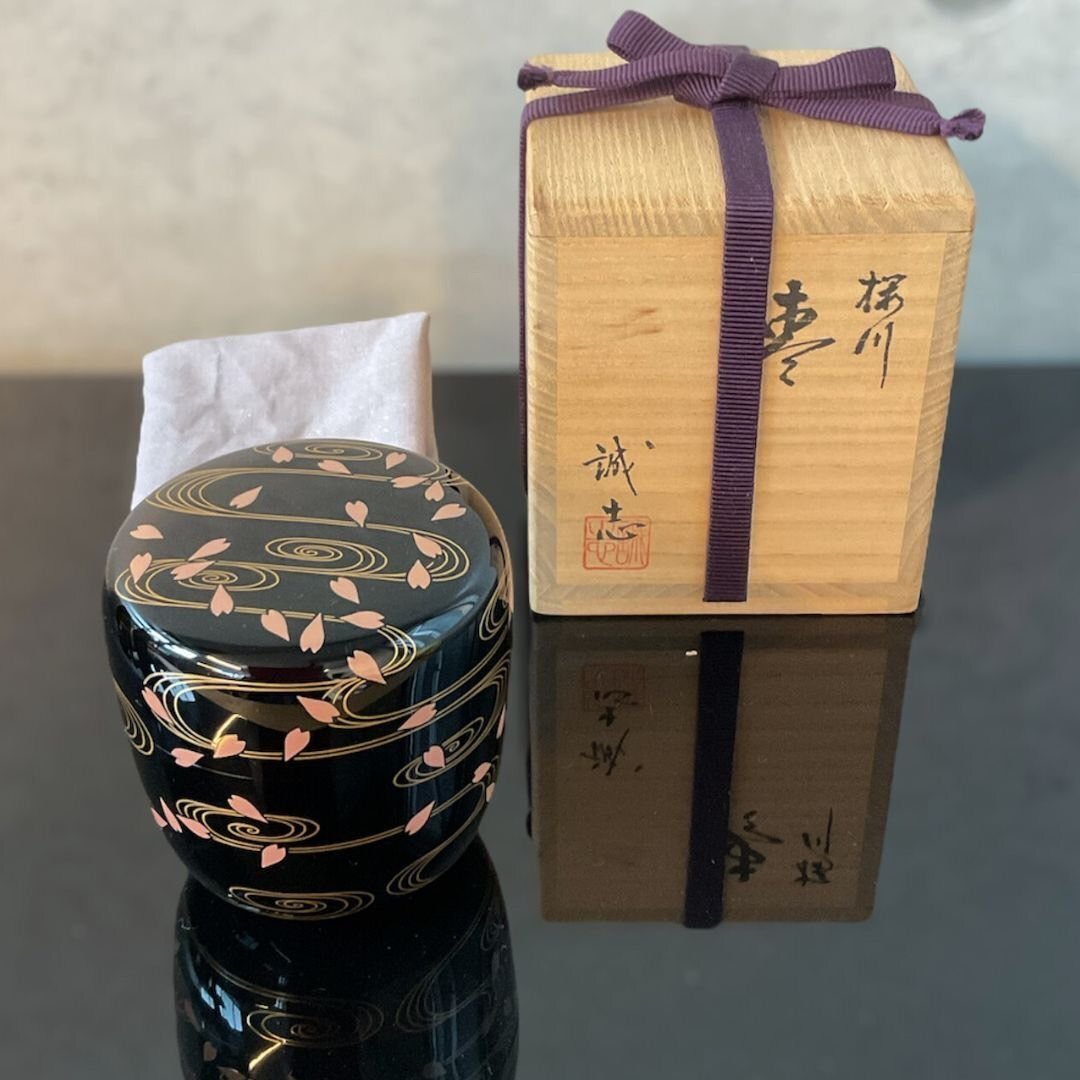 こもれび】漆芸■ 喜三誠志『桜川棗』　共箱　茶道具【輪島市　蒔絵師　師：平野涛山】