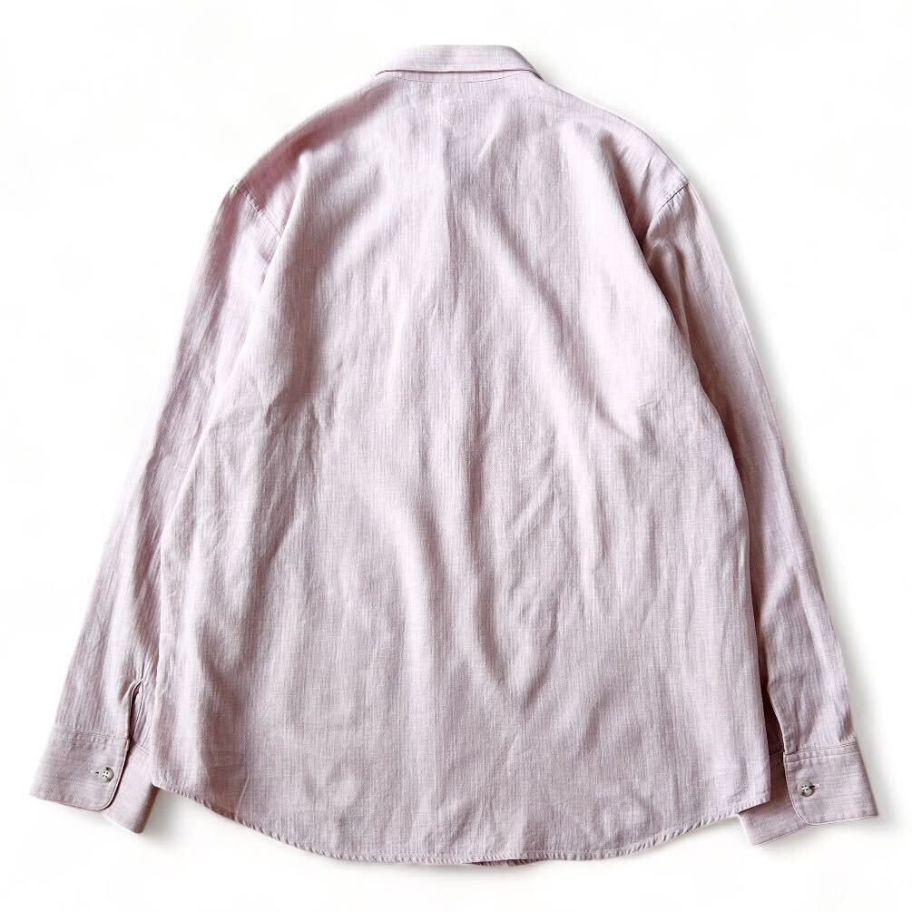 美品 PAPAS パパス ヘリンボーン コットン リネン シャツ M 48 ピンク メンズ 長袖 トップス 春夏 日本製 ジャケット ブルゾンの画像3