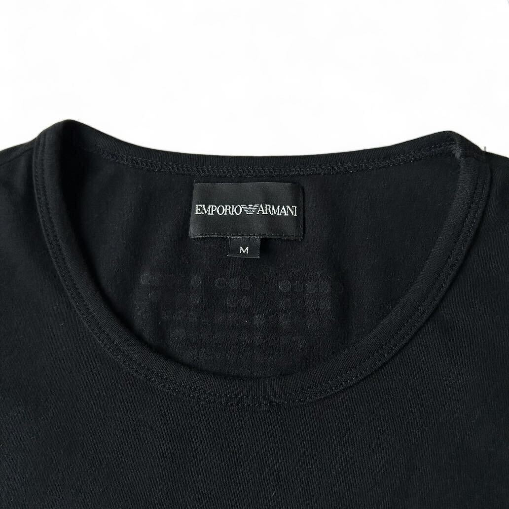 EMPORIO ARMANI エンポリオアルマーニ ラインストーン ロゴプリント ストレッチ 長袖 Tシャツ M 黒 ロンT カットソー トップス 日本製の画像4