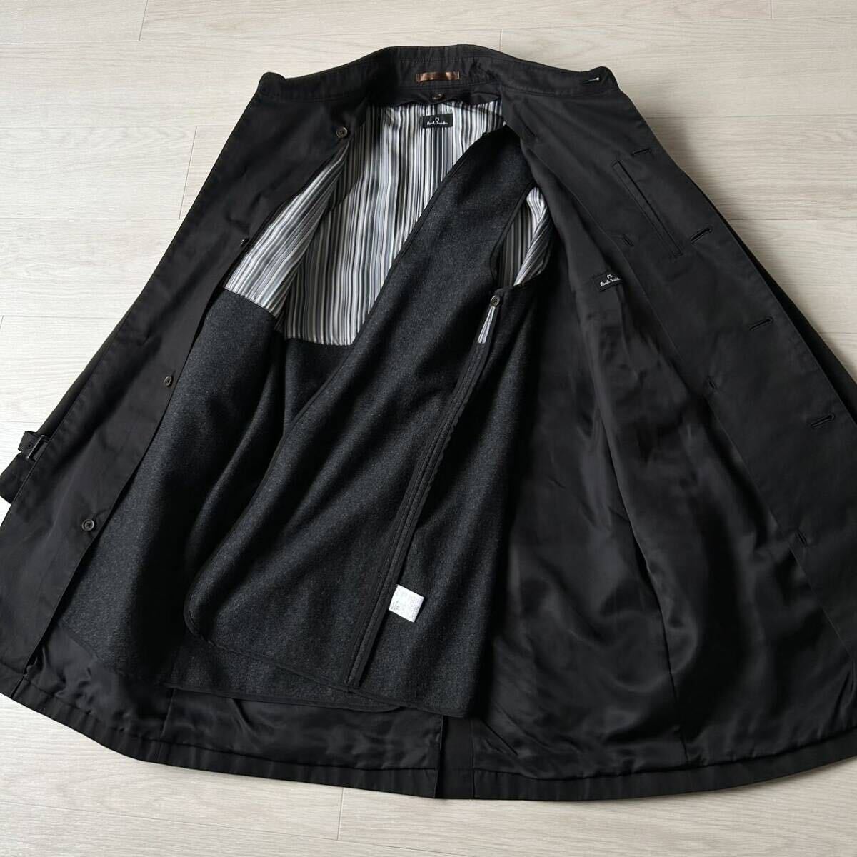 希少サイズ XL Paul Smith ポールスミス カシミヤ混 ライナー付き シングル トレンチ コート 黒 ブラック 日本製 2way メンズ ジャケットの画像4
