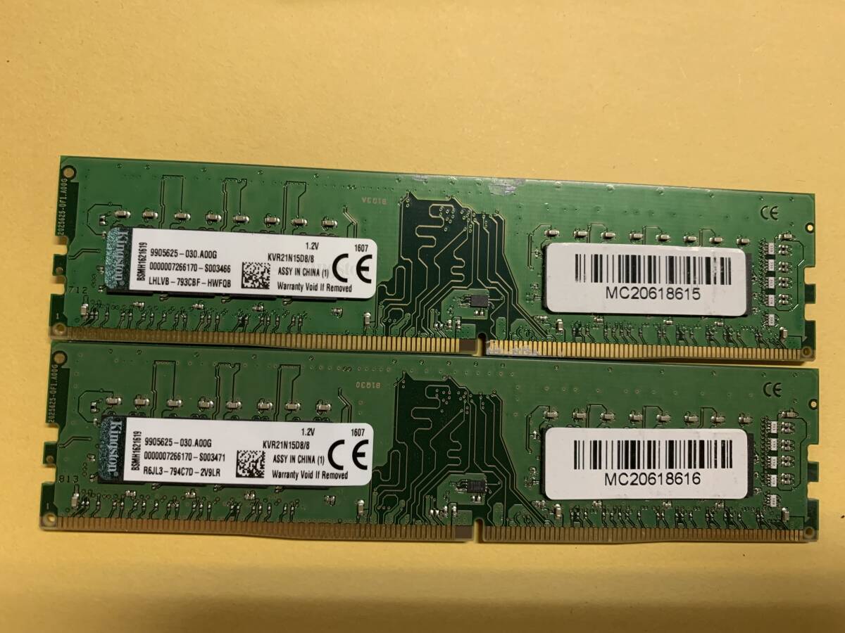 C25★中古品 BIOS確認 デスクトップPC用 メモリーKingston KVR21N15D8/8 DDR4 8GBx2枚★の画像1