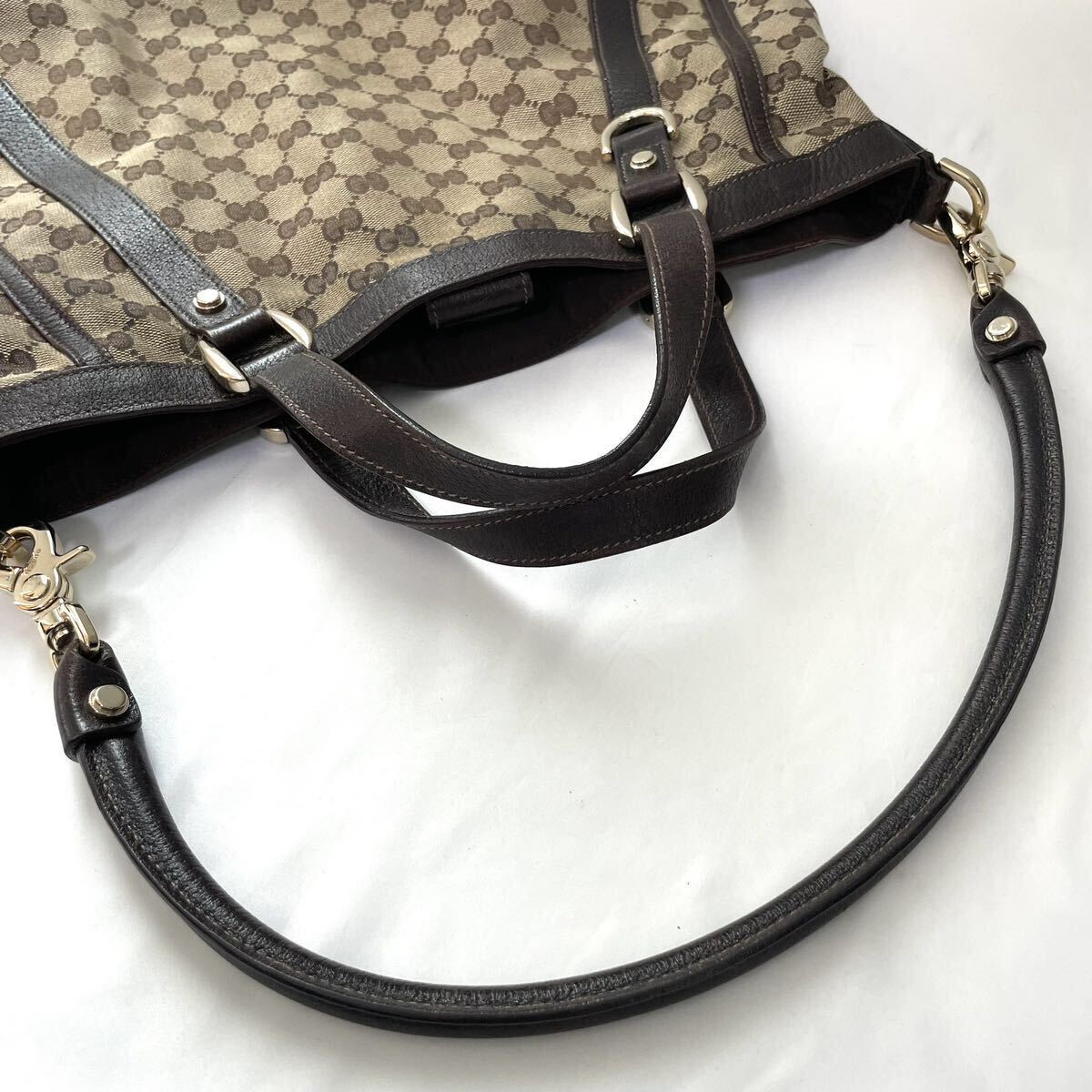 GUCCI グッチ GGキャンバス 2way レザー ショルダーバッグ ハンドバッグ 肩掛け可能の画像9