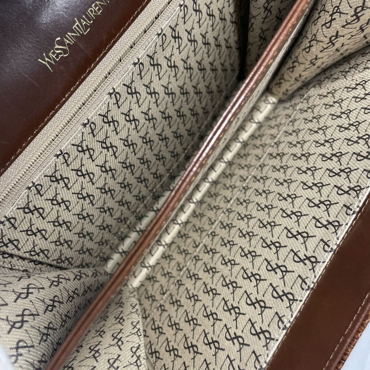 【美品】YVES SANT LAURENT イヴサンローラン クロコダイル JRA認定 YSL ショルダー バッグ レザー 本革 ブラウンの画像8