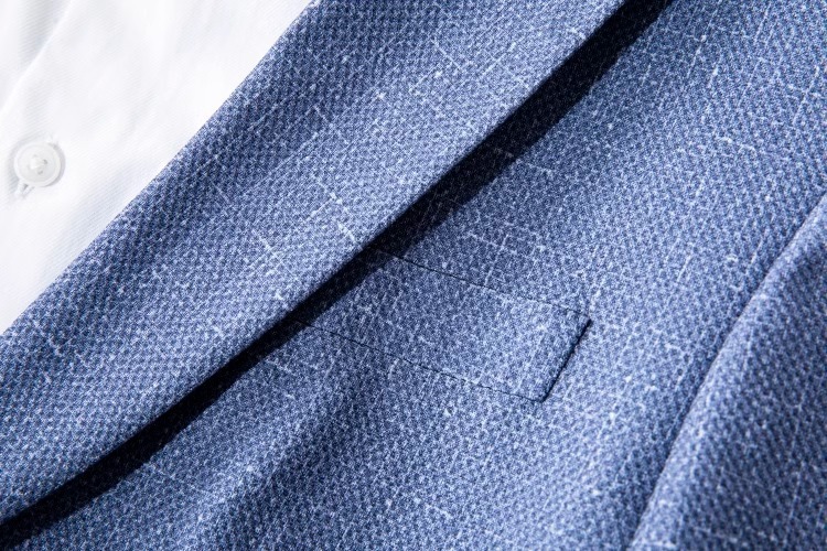 P504-L新品■ レーヨン混 テーラードジャケット メンズ カジュアル ジャケット 細格子 春夏 薄手 ブレザー アウター/ブルー×グレーの画像5
