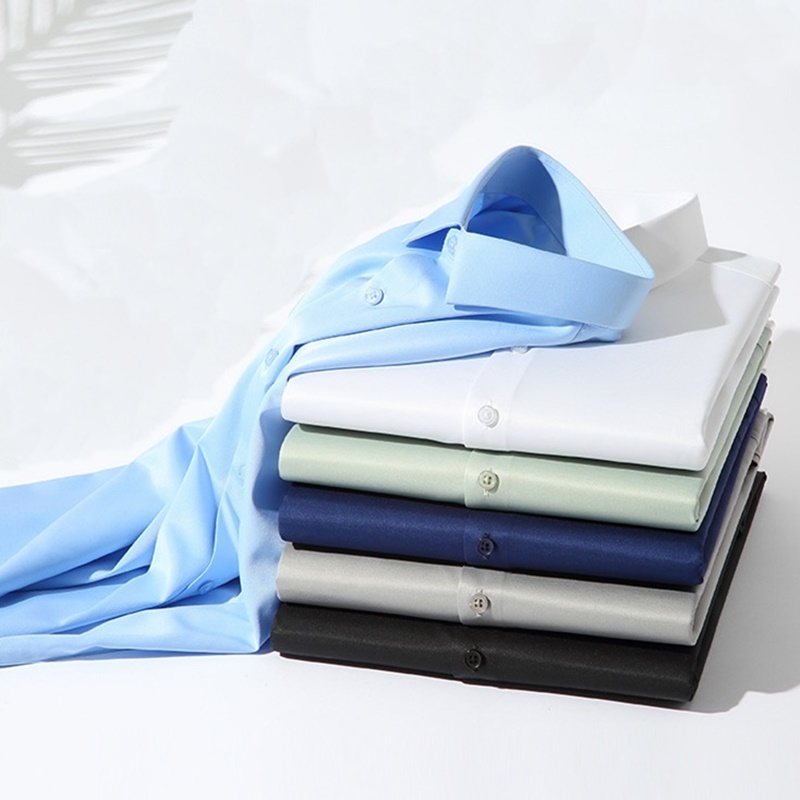 P282-XL 新品DCKMANY■シルク混 長袖シャツ メンズ ノーアイロン 形態安定 ドレスシャツ ワイシャツ 無地 ビジネス シャツ/ライトブルーの画像5