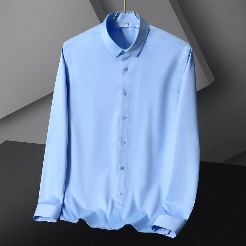 P282-XL 新品DCKMANY■シルク混 長袖シャツ メンズ ノーアイロン 形態安定 ドレスシャツ ワイシャツ 無地 ビジネス シャツ/ライトブルーの画像1