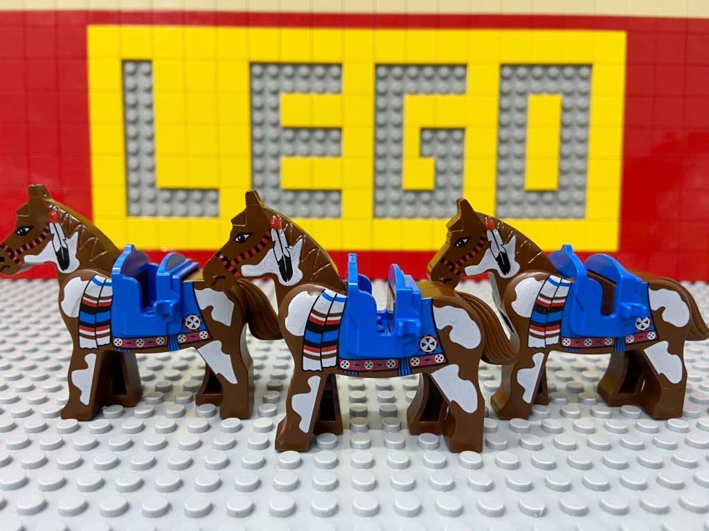 ☆馬☆ レゴ 動物ミニフィグ 3体セット インディアン ネイティブアメリカン ( LEGO 人形 ウエスタン ワイルドウエスト C41602の画像1