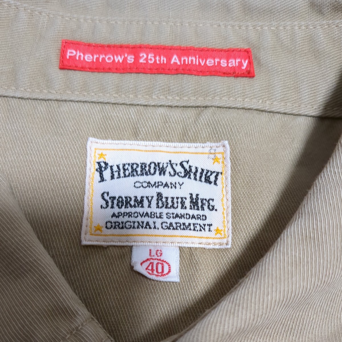  Fellows PHERROW\'S 25 anniversary Anniversary short sleeves work shirt size 40 chain stitch embroidery 