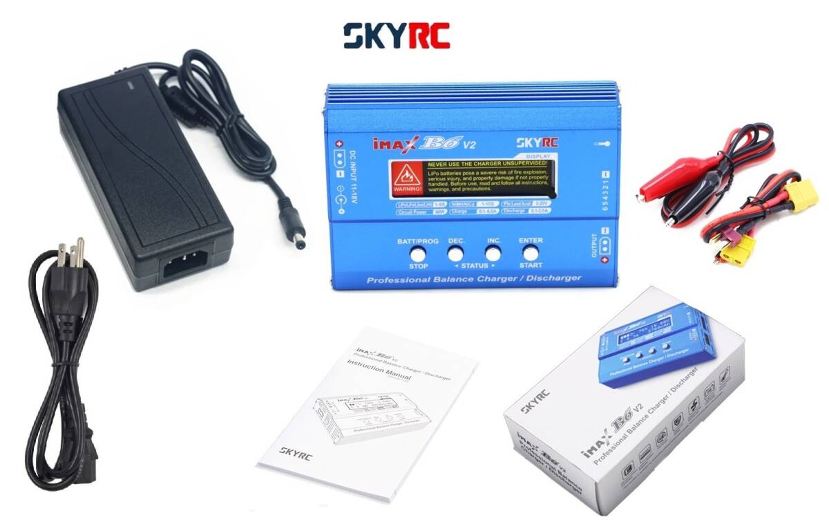 ★SKYRC IMAX B6 V2 60W 6A 1～6S バランスオートマチック コンパクト DC充電器/放電器 (正規品) と AC電源のセットの画像1