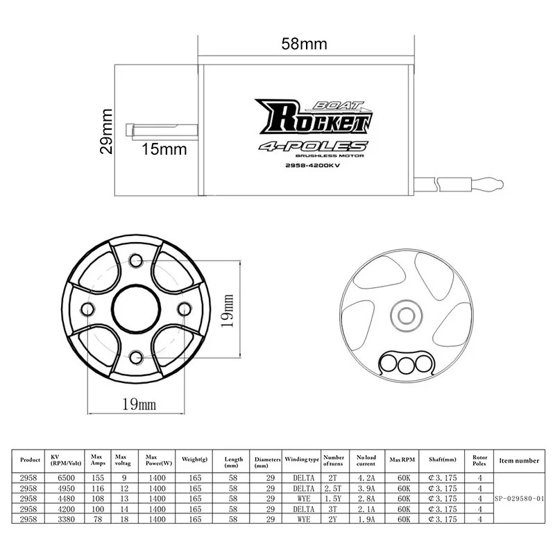 ☆ROCKET-RC 2958 3380KV ブラシレスモーター 29-S 水冷ジャケット付き 2～4セル RCボートに！ .の画像3