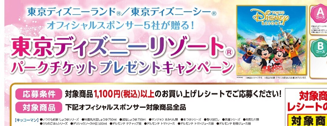 レシート懸賞応募、東京ディズニーリゾートパークチケット当たる！締切5月10日、スーパー共同企画_画像1