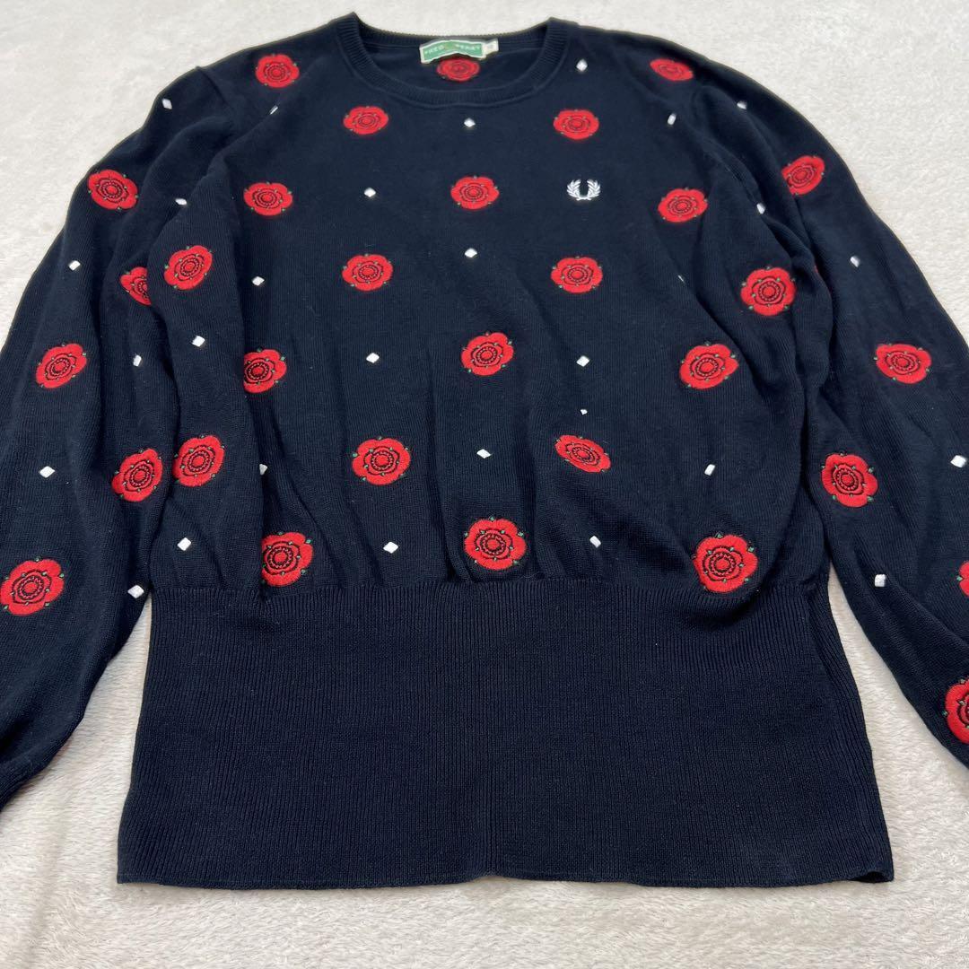 FRED PERRY Twisted Wheel 春ニット 花柄 総柄 薄手 黒_画像6