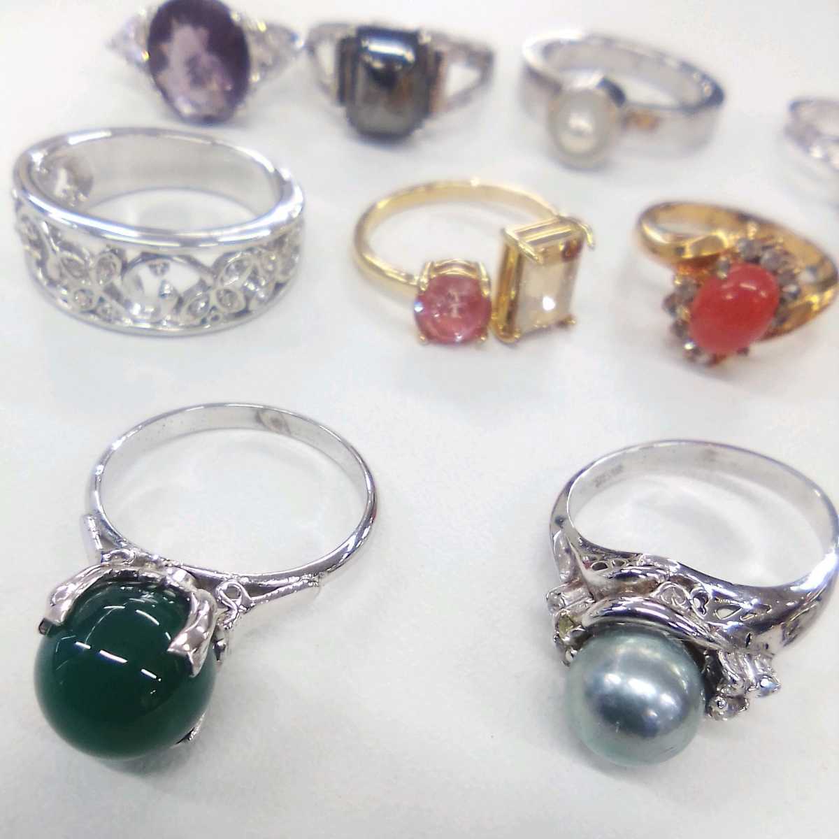 ●ハ2501H◎キラキラ・天然石・グレー系真珠・大きめ等 デザイン・サイズ 指輪（リング） 色々まとめて◎送料込み◎の画像5