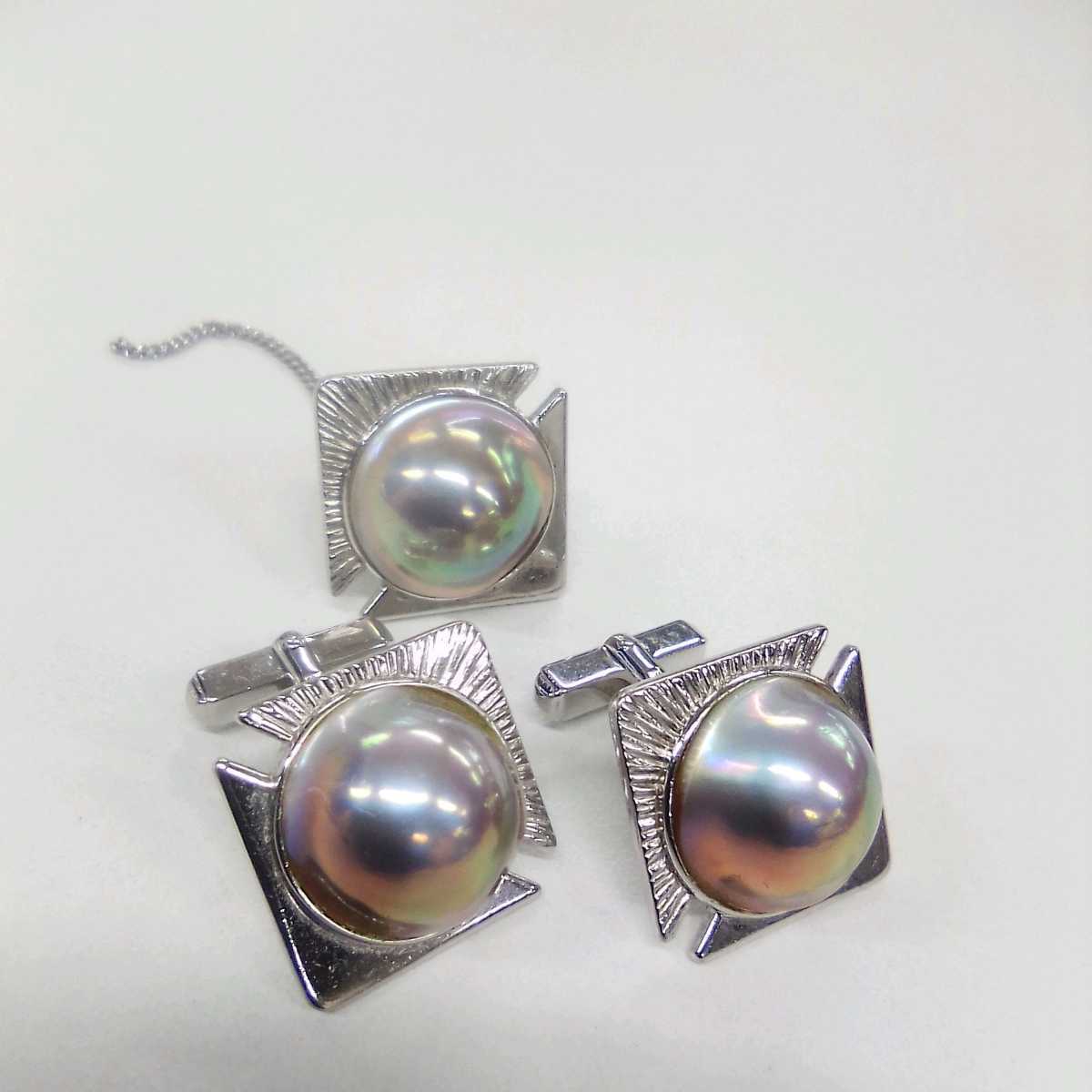 * is 3260H*...mabe pearl (mabe pearl ) approximately diameter 15 millimeter cuffs * tiepin ( tie tack ) silver Mark stamp equipped * postage included *