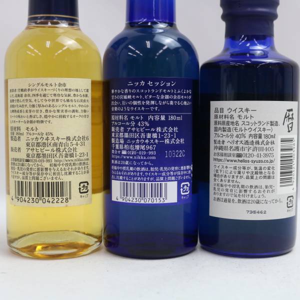 【3本セット】ウイスキー ベビーボトル各種（ニッカ 余市 シングルモルト 45％ 180ml 等）Z24C280272_画像5