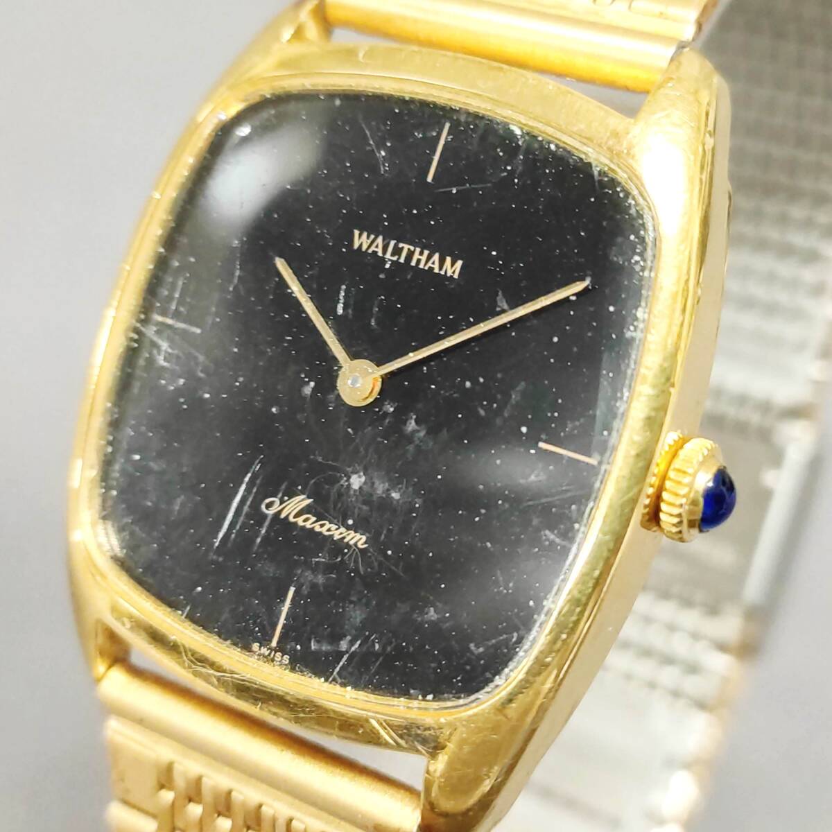 060411 262999 WALTHAM ウォルサム P6L0507 20MC ゴールドカラー ブラック文字盤 メンズ ブランド 腕時計 稼働品 USED品の画像1