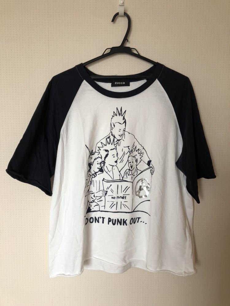 美品◆zucca ズッカ　パンクファミリープリントTシャツ◆白×ネイビー