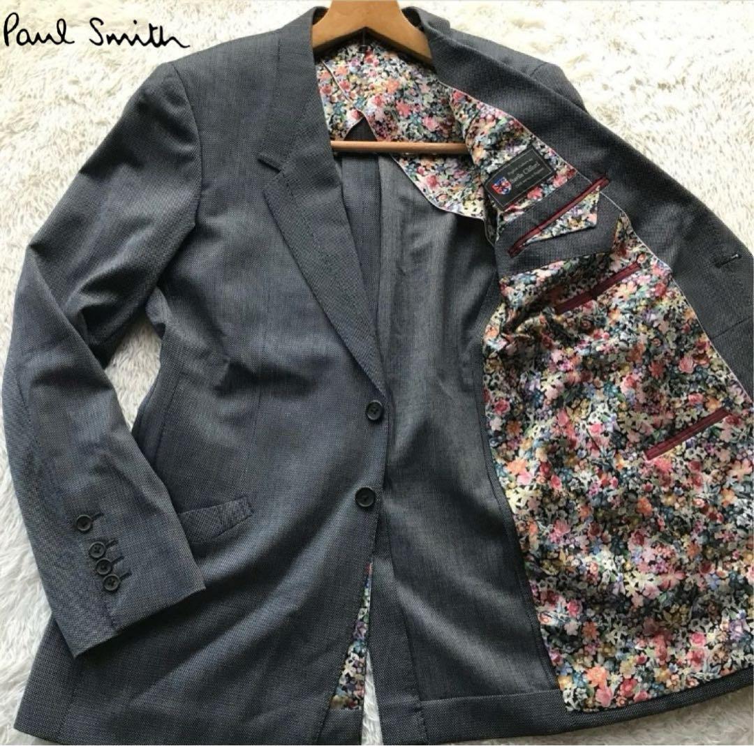 極美品/Lサイズ●ポールスミス テーラードジャケット 裏地花柄 春夏 Paul Smith グレー系 ライトアウター 清涼感 メンズ ブレザー_画像1