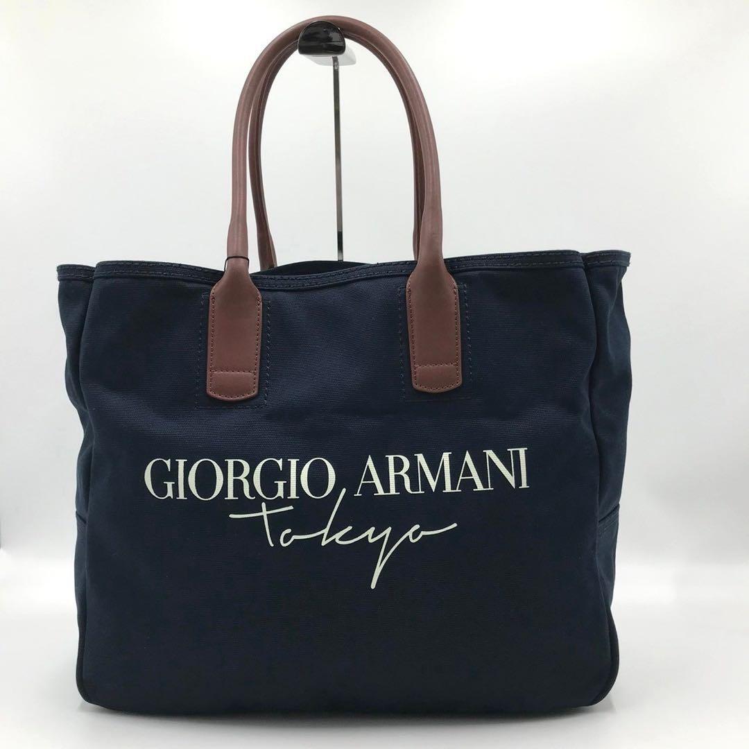 未使用タグ付/現行品●ジョルジオアルマーニ GIORGIO ARMANI メンズ ビジネス A4収納可能 ハンドバッグ トート レザー ネイビー 紺 肩がけの画像2