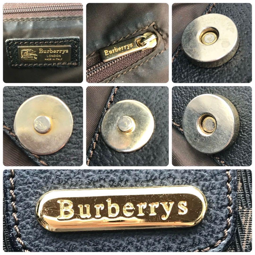 激レア●バーバリー BURBERRY ハンドバッグ トートバッグ モノグラム 内側ホースロゴ レザー キャンバス ブラック×ブラウン レディース_画像9