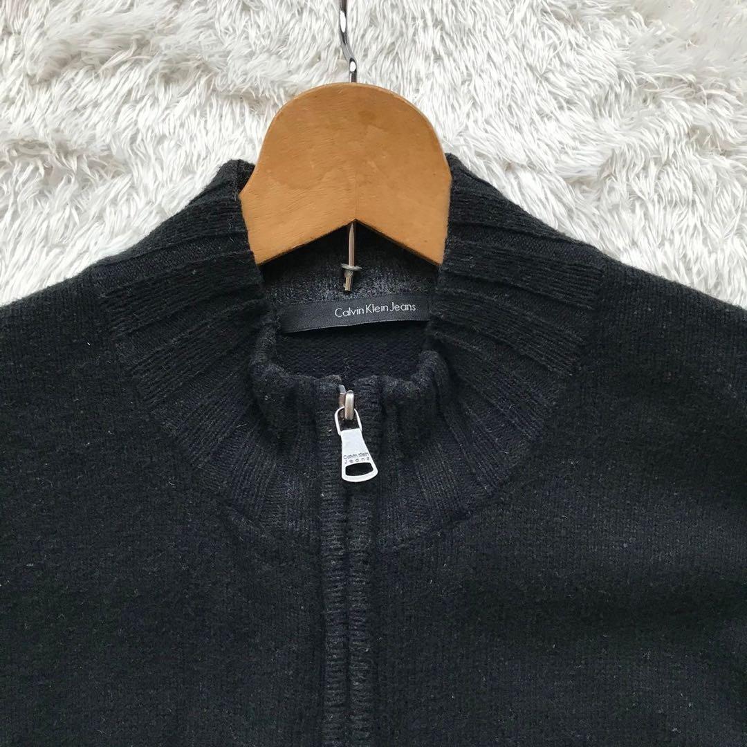 美品/XL●カルバンクライン Calvin Klein ドライバーズニット セーター ジャケット 高級ウール ブラック 黒 メンズ ビジネス LL_画像5