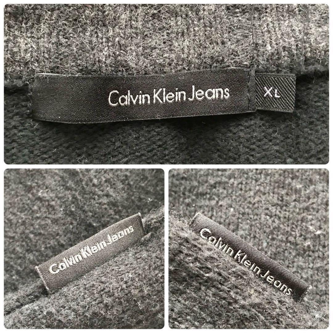 美品/XL●カルバンクライン Calvin Klein ドライバーズニット セーター ジャケット 高級ウール ブラック 黒 メンズ ビジネス LL_画像8