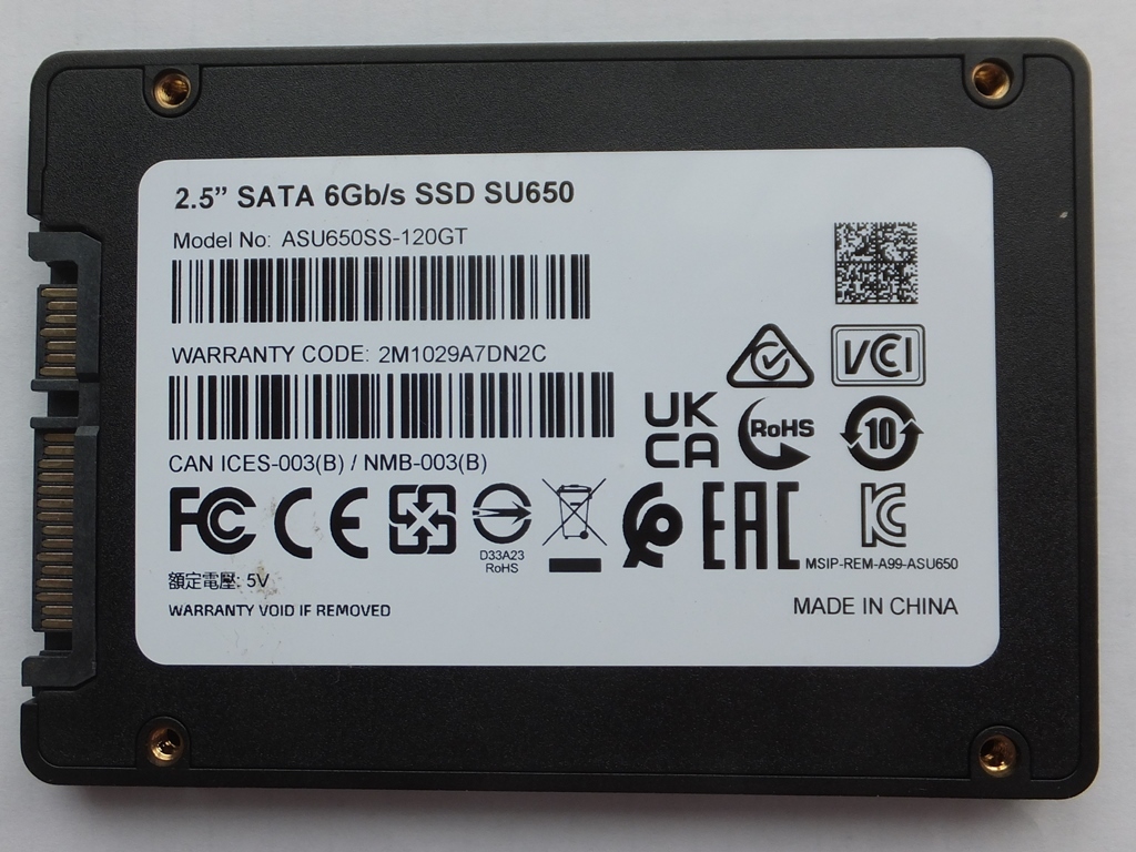 ADATA製2.5インチ 120GB SATA SSD SU650　稼働時間少_画像2