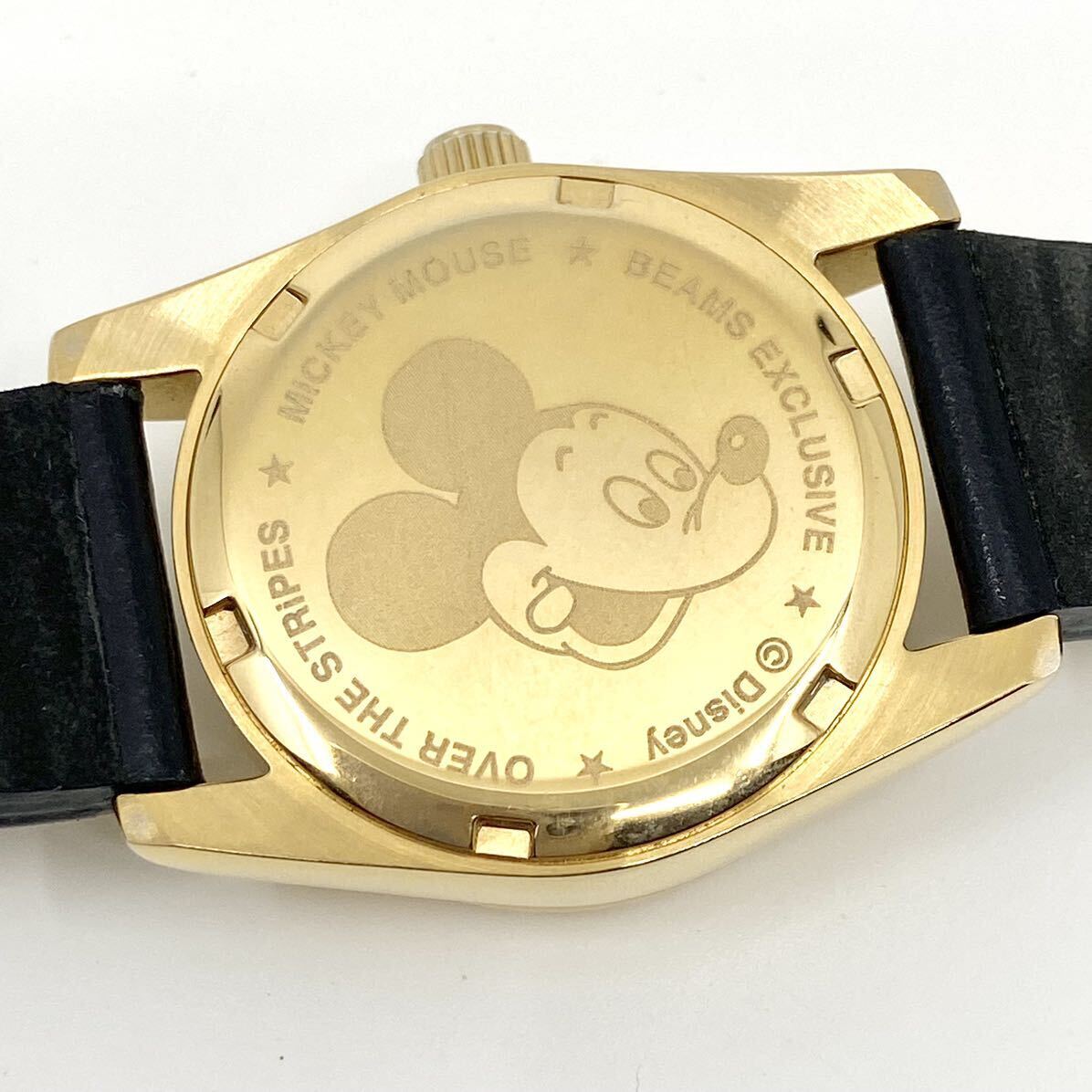 レア 箱付き Mickey Mouse Ray BEAMS OVERTHESTRiPES 腕時計 ラウンド クォーツ quartz スタッズ ゴールド 金 ミッキー ビームス Y680の画像9
