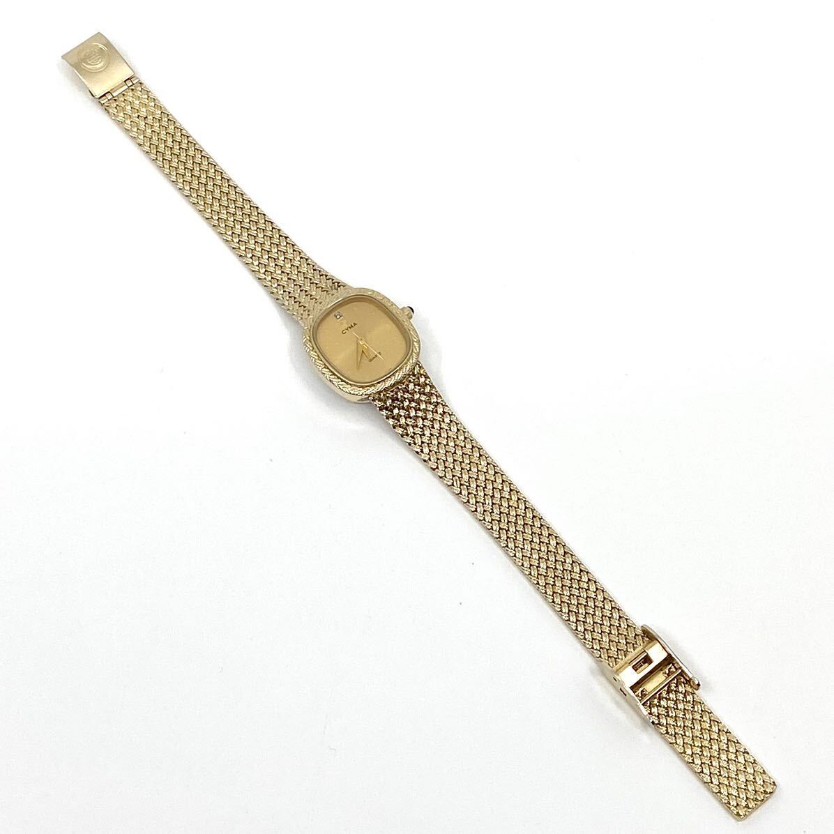 CYMA 腕時計 ドットインデックス 3針 クォーツ quartz Swiss ゴールド文字盤 金 シーマ Y814