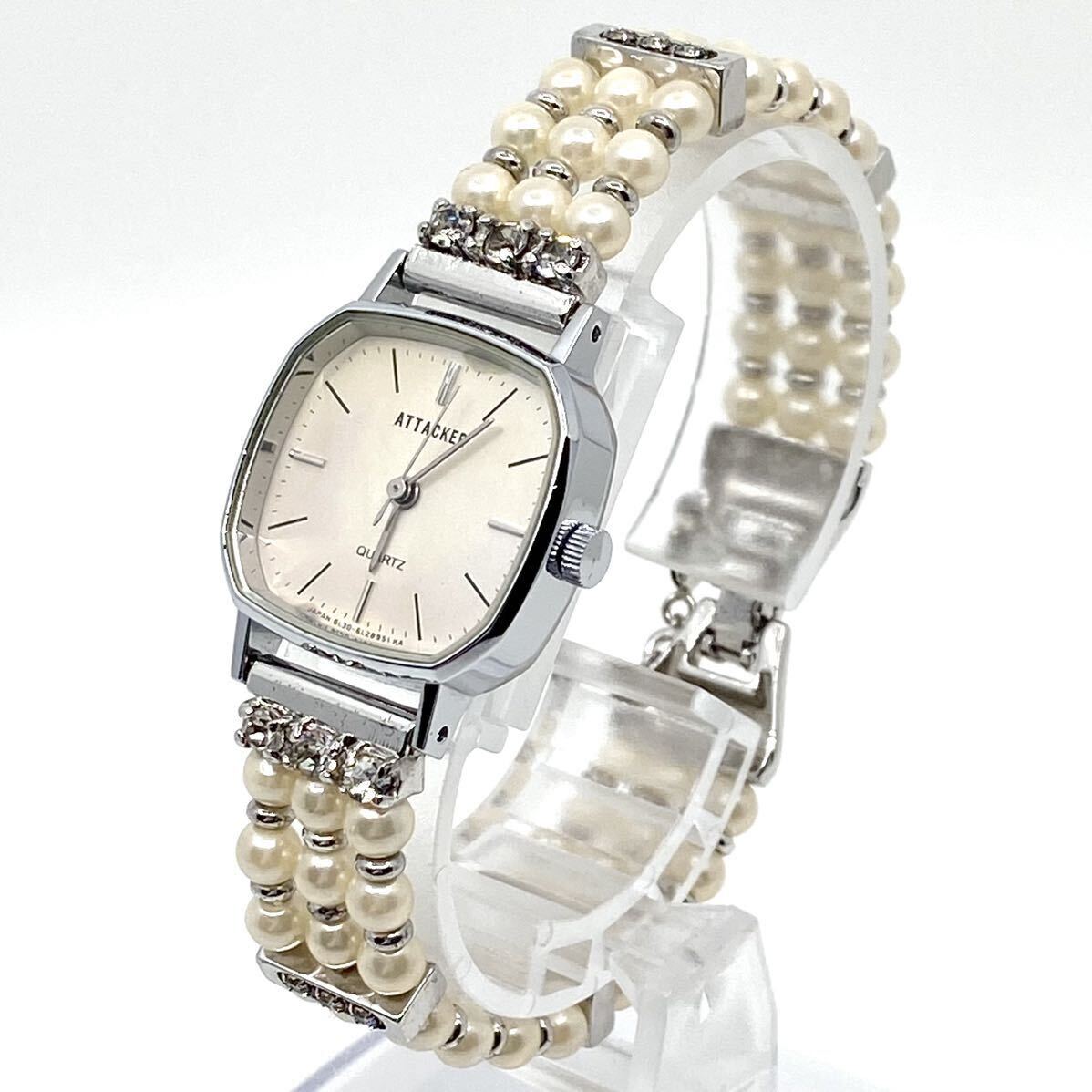 ATTACKER 腕時計 ブレスウォッチ オクタゴン バーインデックス 3針 クォーツ quartz パール ストーン シルバー 銀 アタッカー Y715