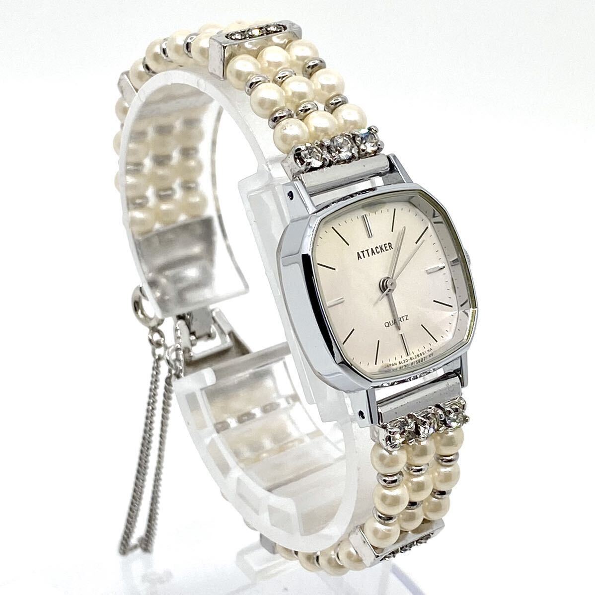 ATTACKER 腕時計 ブレスウォッチ オクタゴン バーインデックス 3針 クォーツ quartz パール ストーン シルバー 銀 アタッカー Y715