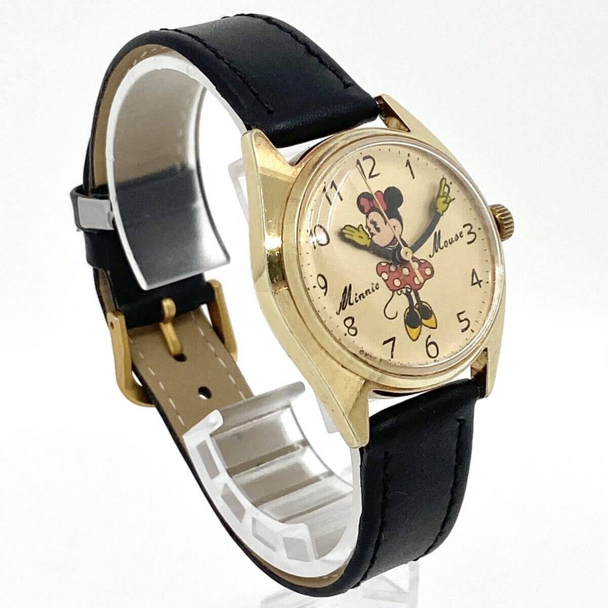 レア Minnie Mouse 腕時計 手巻き 機械式 ラウンド アラビアン 3針 ゴールド 金 ミニーマウス ウォッチ 5000-6030 Y681の画像3