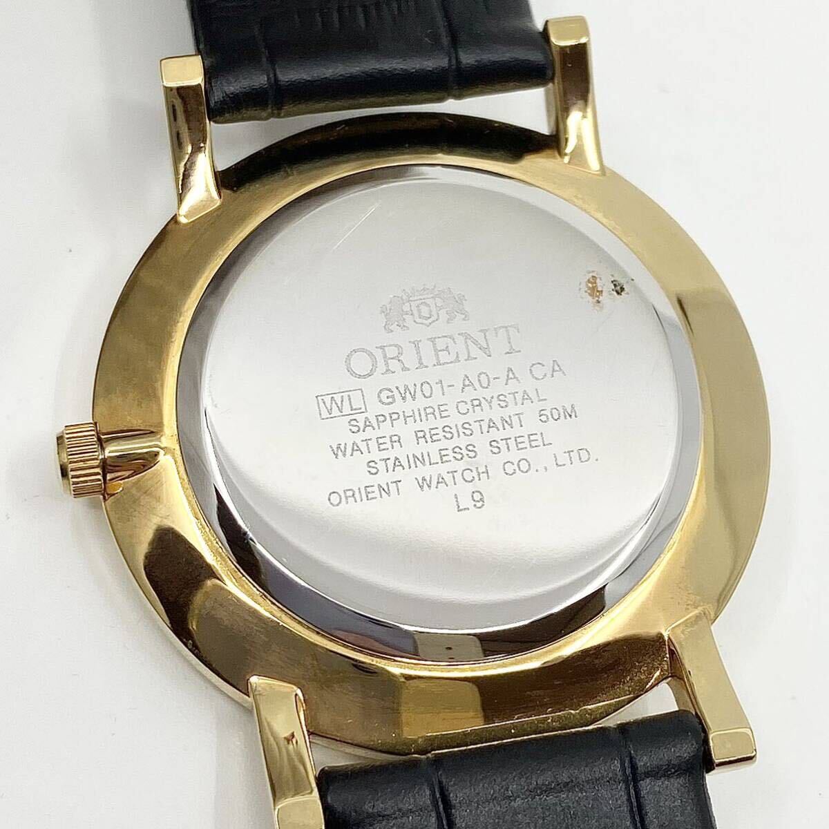 ORIENT 腕時計 デイト サファイアクリスタル ラウンド バーインデックス 2針 クォーツ quartz ゴールド 金 オリエント Y691の画像9