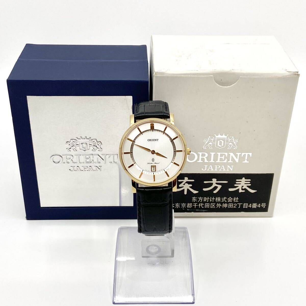 ORIENT 腕時計 デイト サファイアクリスタル ラウンド バーインデックス 2針 クォーツ quartz ゴールド 金 オリエント Y691の画像2