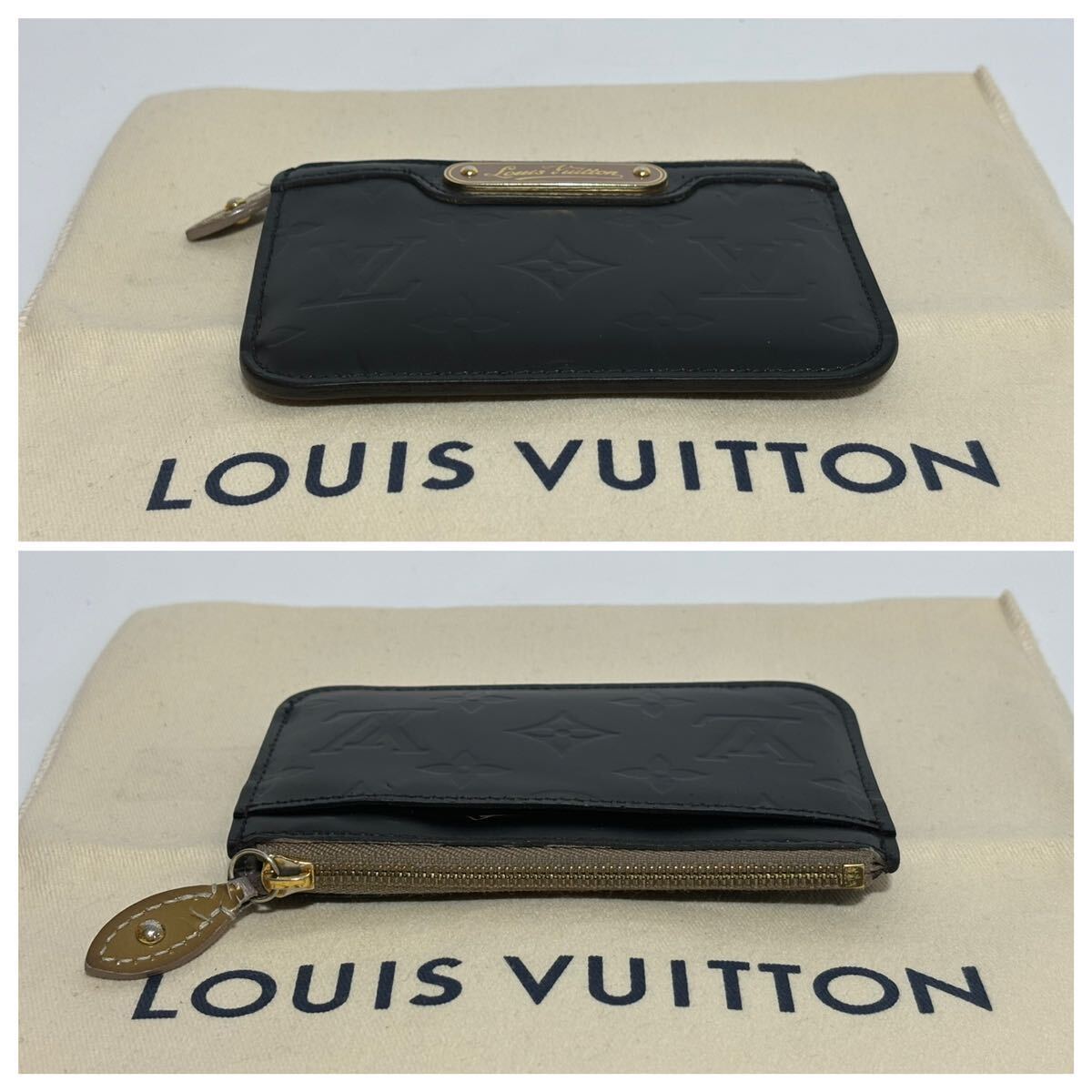 1円《美品》LOUISVUITTON ルイヴィトン ヴェルニ ポシェット クレ モノグラム コインケース マットブラック の画像3