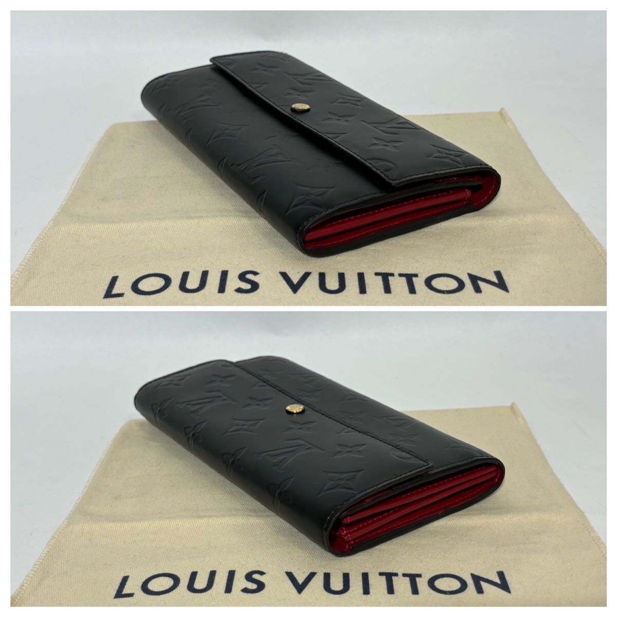 1円《美品》LOUIS VUITTON ポルトフォイユ・サラ 0133 ルイヴィトン 長財布 ヴェルニ モノグラム ブラック レッドの画像4