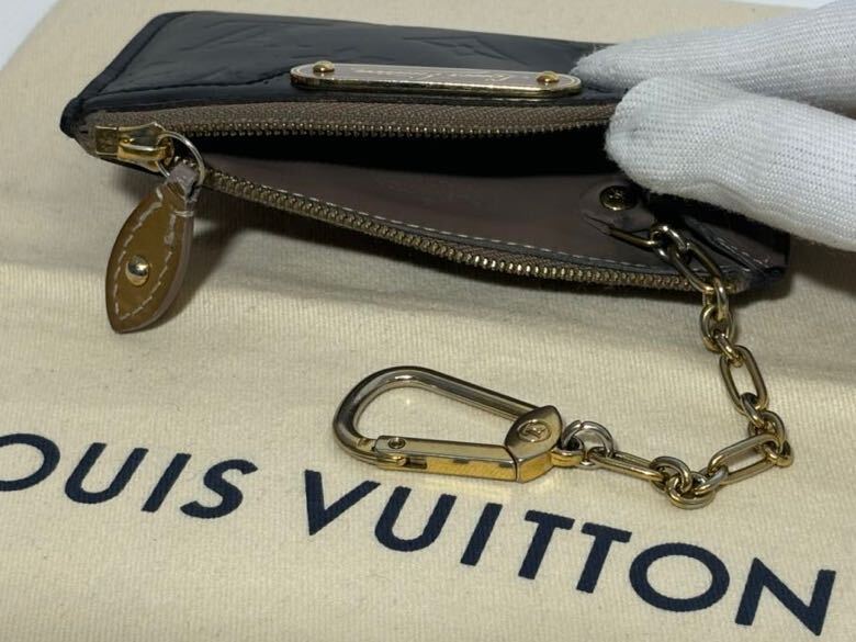 1円《美品》LOUISVUITTON ルイヴィトン ヴェルニ ポシェット クレ モノグラム コインケース マットブラック の画像8