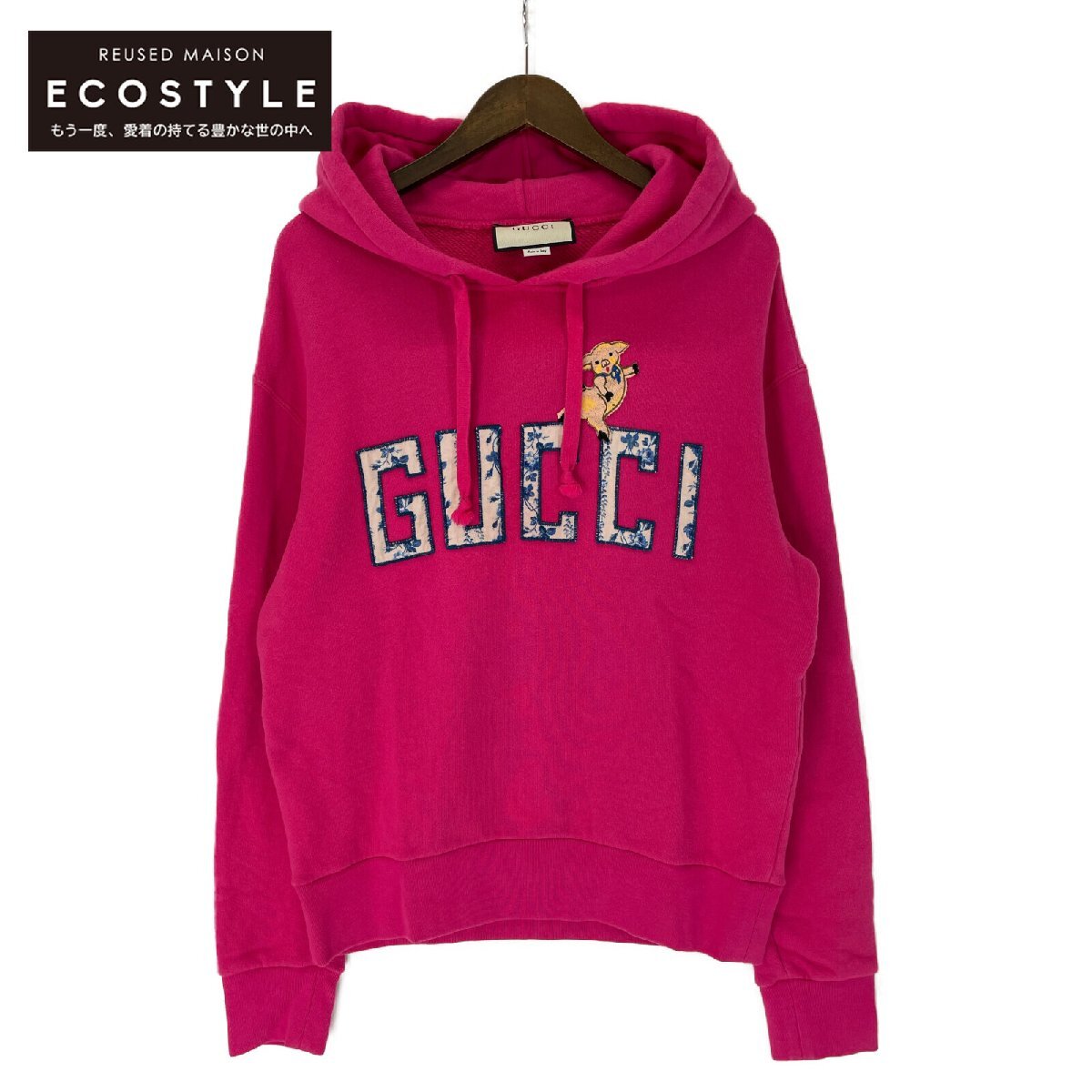 GUCCI グッチ ピンク 18AW 475374 ピグレット フーディー 子豚刺繍 プルオーバー ピンク XS トップス コットン レディース 中古_画像1