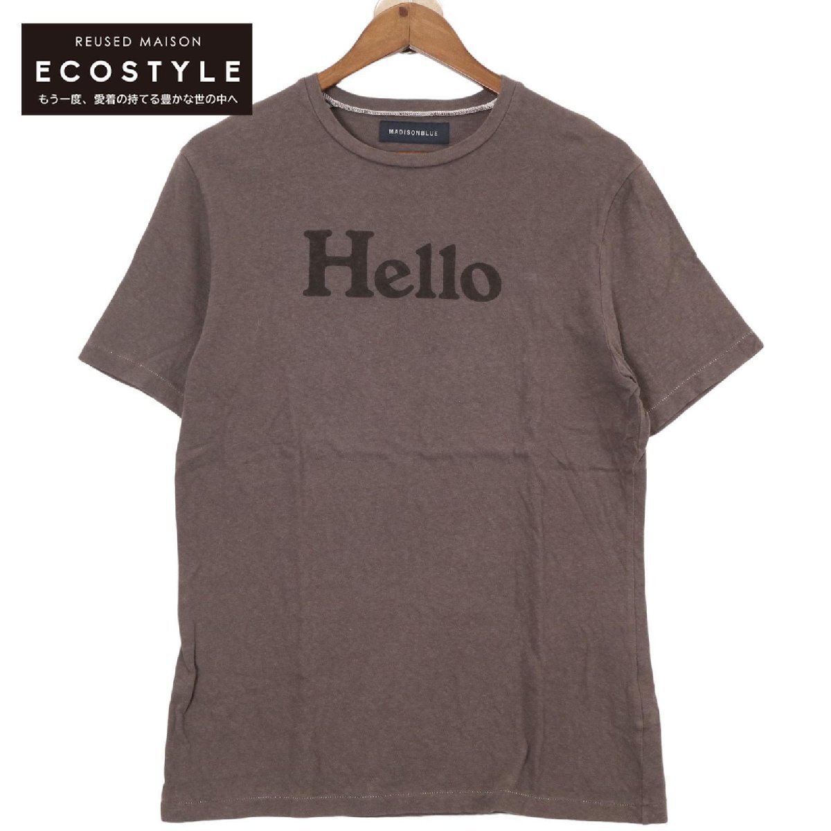 MADISON BLUE マディソンブルー MB999-7716 HELLOロゴ 半袖Tシャツ グレー 2 トップス コットン レディース 中古_画像1