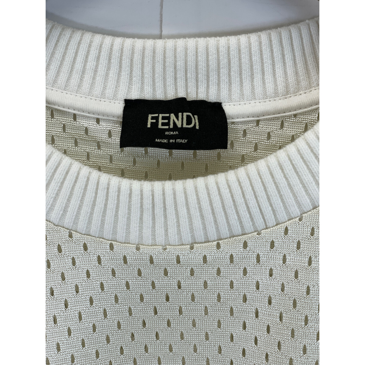 FENDI Fendi 22 год производства FAF649AL49 белый × черный боковой лента сетка Logo cut and sewn tops M мужской 