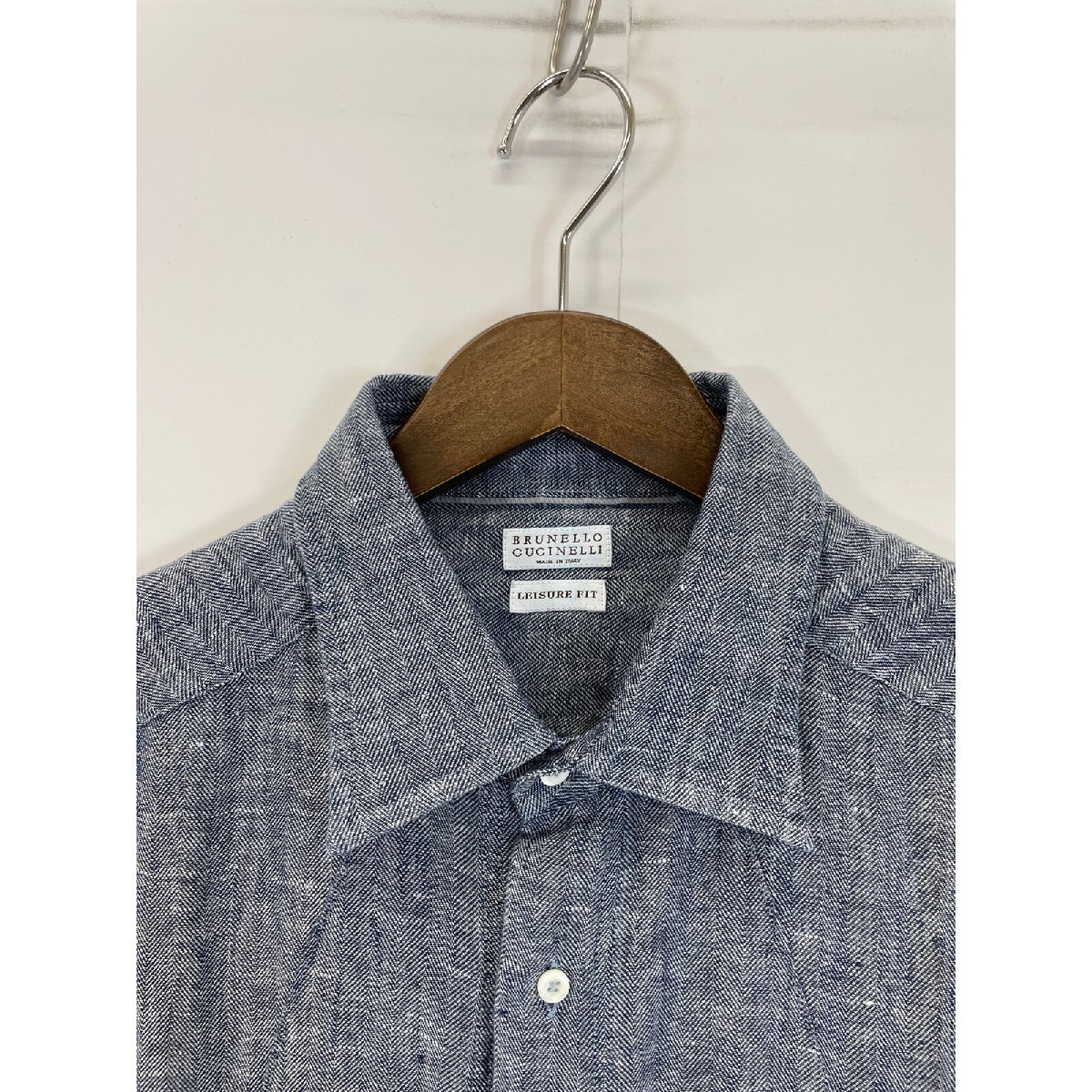 Brunello Cucinelli ブルネロクチネリ 22SS MW6763009 LEISURE FIT リネン100 半袖シャツ ネイビー M トップス リネン メンズ 中古_画像8