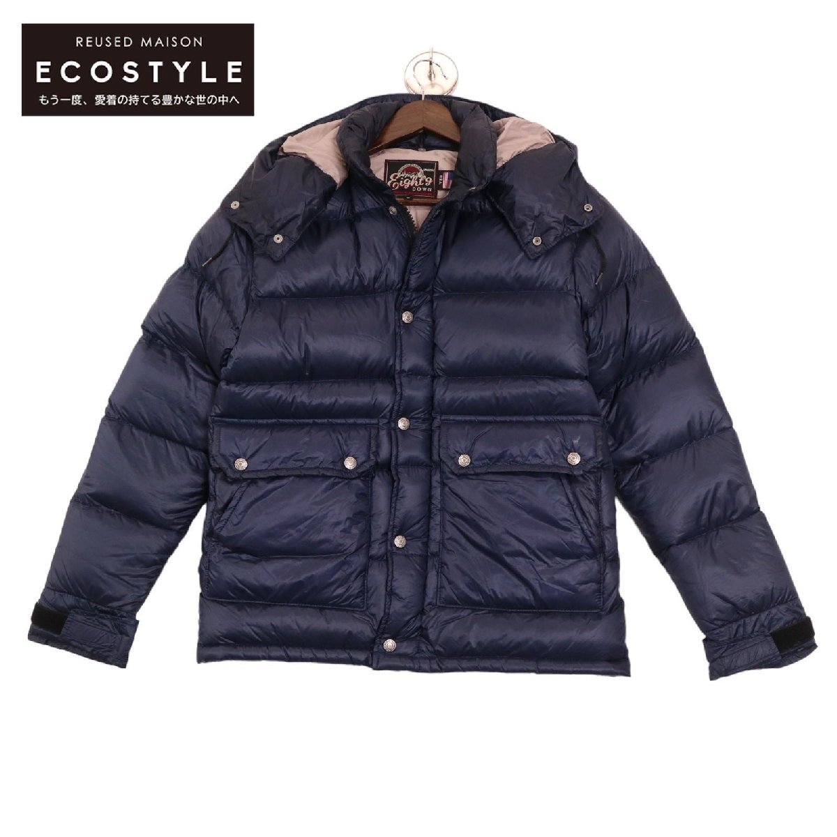 EIGHT-G エイトジー 8JK-14 ネイビー NYRON DOWN JACKET ネイビー S ジャケット ナイロン メンズ 中古_画像1