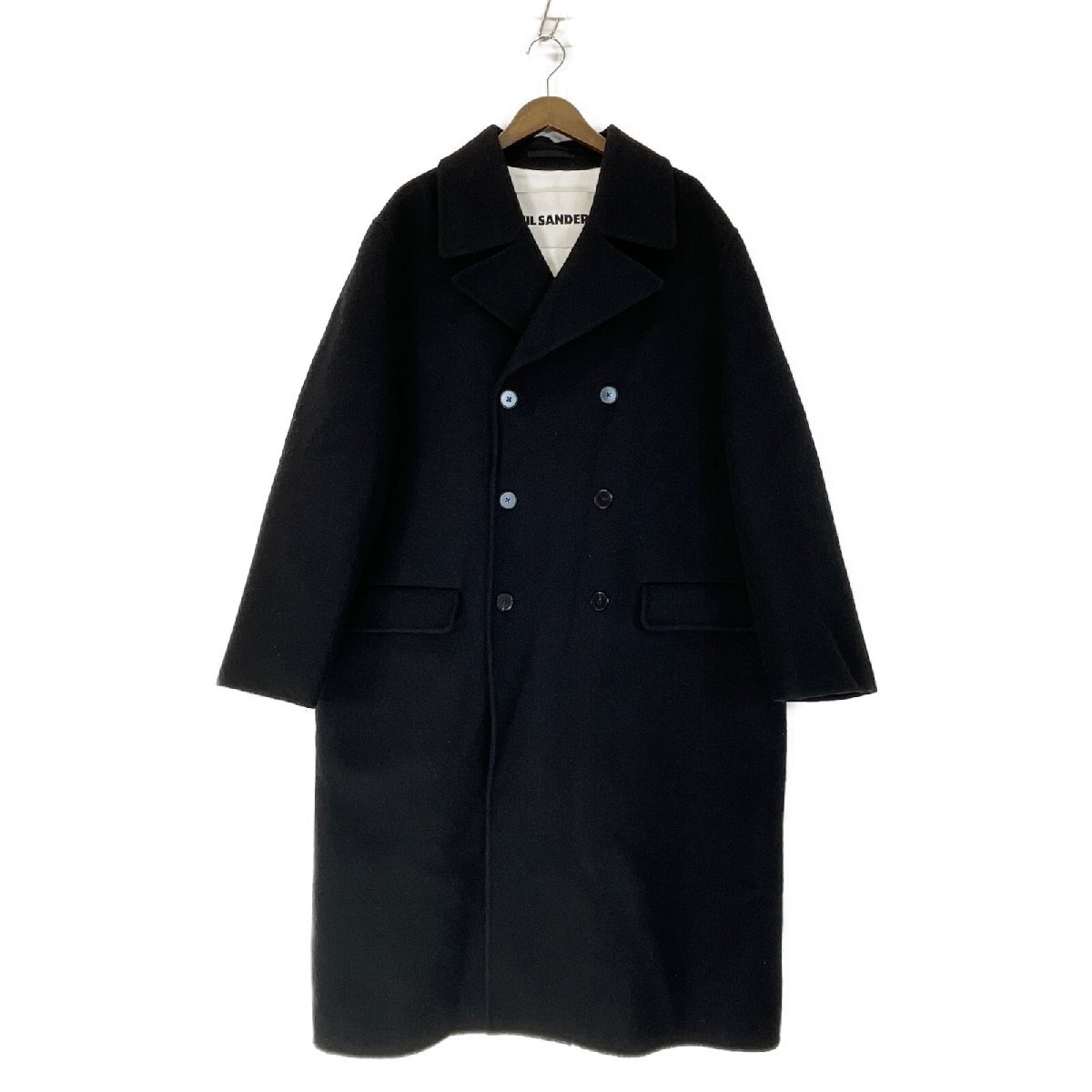 美品/国内正規/23AW JIL SANDER ジルサンダー 02PR 23 2597/1 バージンウール ダブルブレスト コート 48 ブラック メンズ_画像2